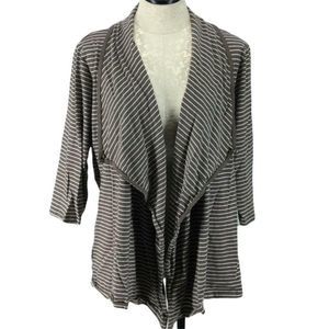 St Johns Bay tan white striped 1X‎ open face 3/4 sleeve cardigan